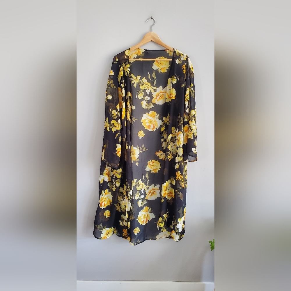 Floral Sheer Swim Coverup - Black and Yellow - Picture 6 of 6